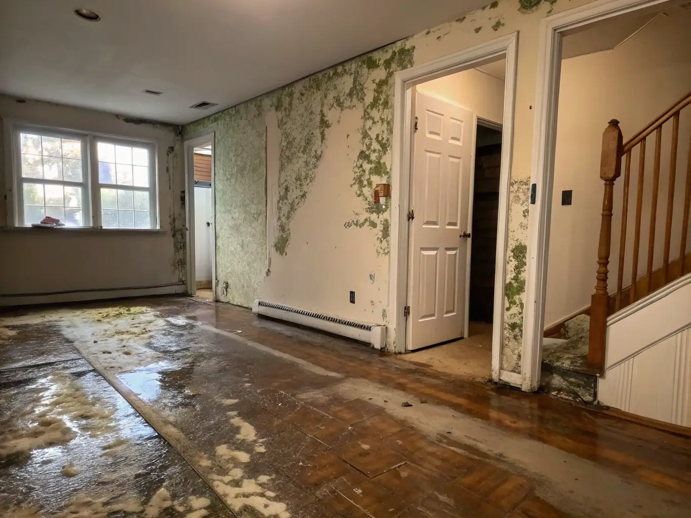 A photo depicting a water-damaged room with advanced drying equipment in place, highlighting the use of technology in restoration.