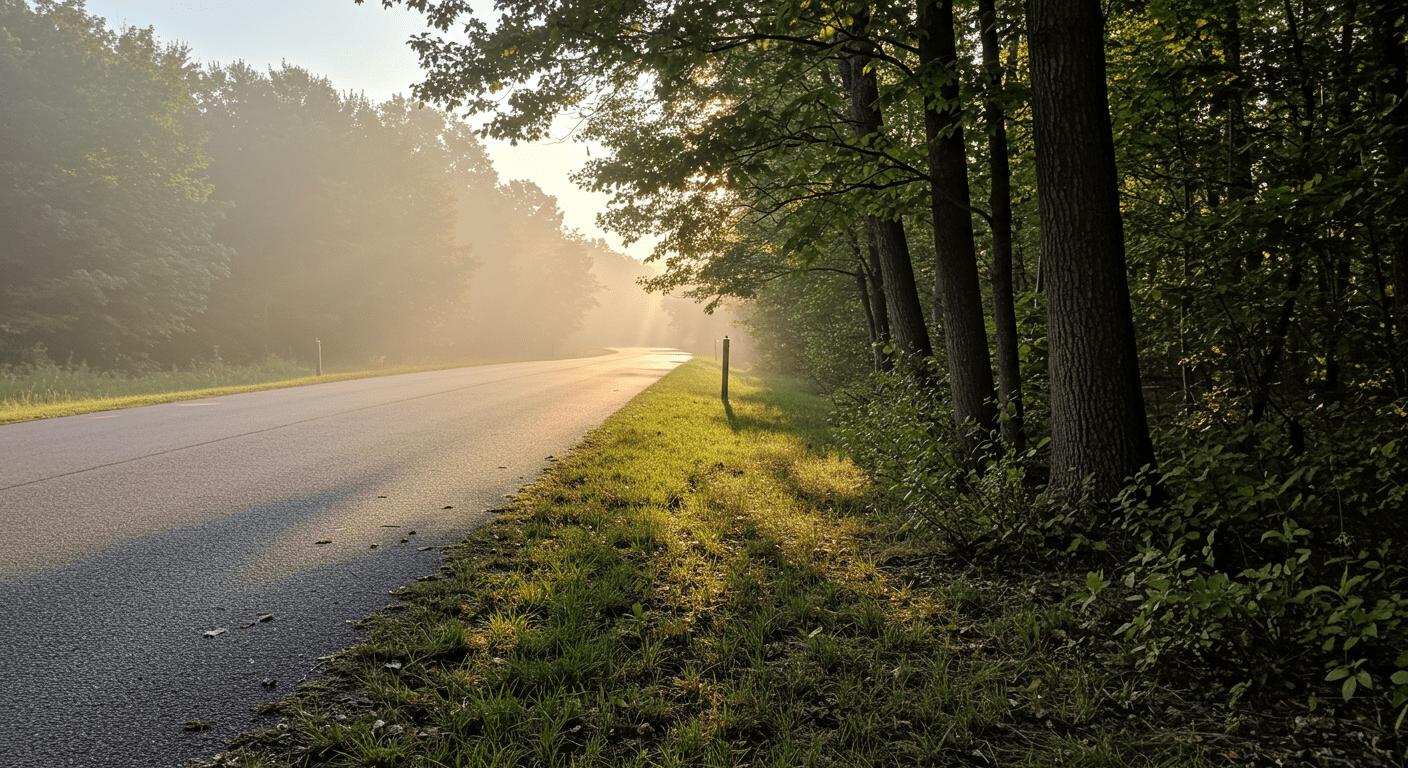 A serene outdoor scene in Bemidji, MN, with a focus on nature and tranquility, symbolizing the importance of safety and cleanliness in the environment after a biohazard cleanup.